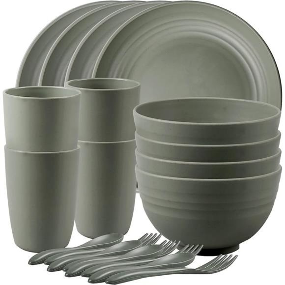 Wheat Straw Dinnerware Sets, 20 PCS Microwave Unbreakable Plates and Bowls Sets - Picture 1 of 6